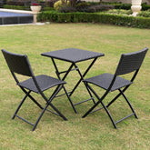 C-Hopetree 3 Piece Bistro Set, Foldable Outdoor Patio Furniture Sets with Rattan Wicker Folding Table and 2 Chairs for Porch Balcony, Black